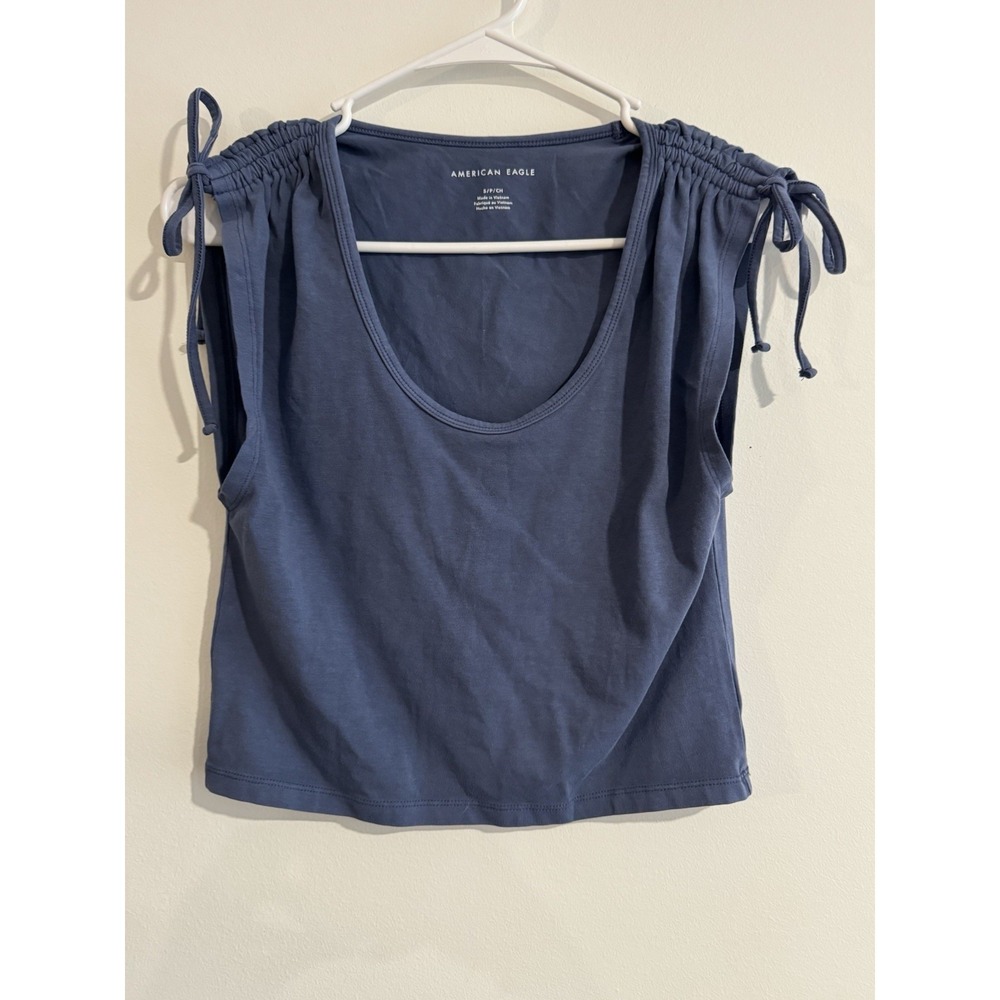 American Eagle Women's U Neck Sleeveless Top Blue Small S Crop Shirt AE